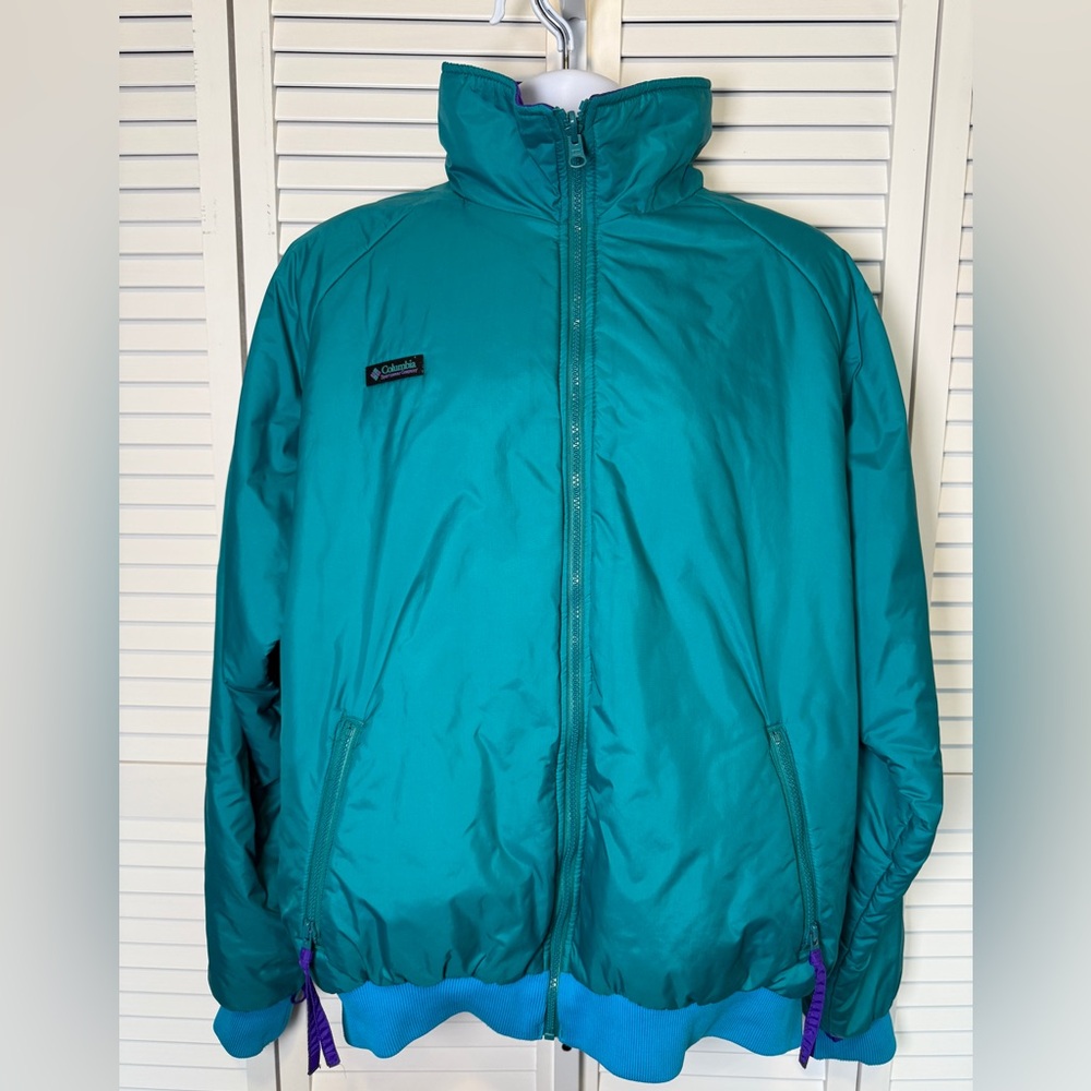Columbia Men's Teal and Purple Windbreaker Jacket Vintage XL